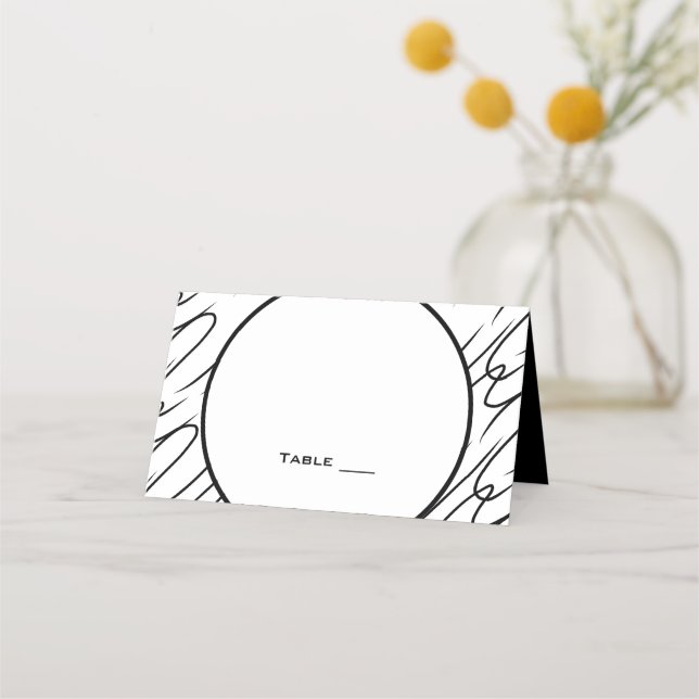 Schwarz-weißes (Peach) Hochzeitsstich-Set | Platzk Platzkarte (Vorderseite)