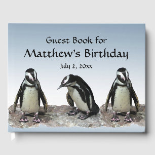 Schwarz-weißes Penguin Bird Birthday Party Gästebu Gästebuch
