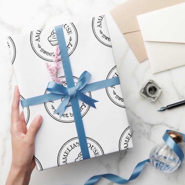 Schwarz-weißes personalisiertes Business-Logo-Bake Geschenkpapier (Schenken)