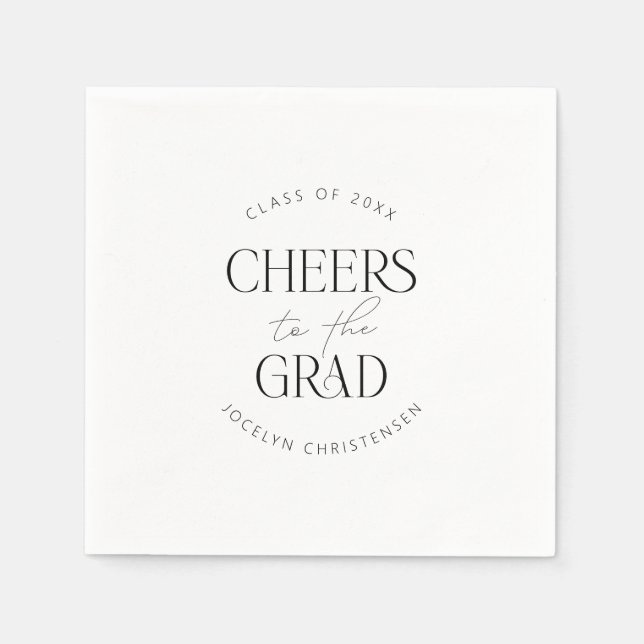 Schwarz-weißes Personalisiertes Cheers Grad Party Serviette (Vorderseite)