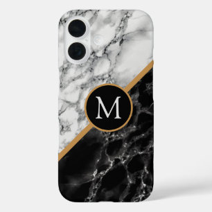 Schwarz-weißes Personalisiertes Letter Monogram iPhone 16 Hülle