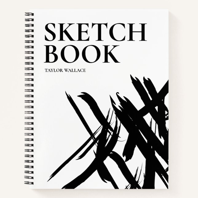 Schwarz-weißes Personalisiertes Modern Sketch Notizbuch (Vorderseite)