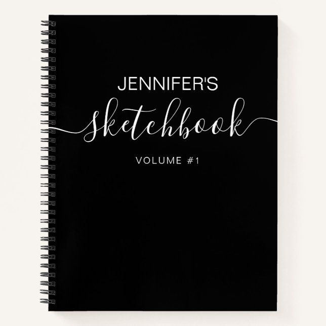 Schwarz-weißes Personalisiertes Sketch Notizbuch (Vorderseite)
