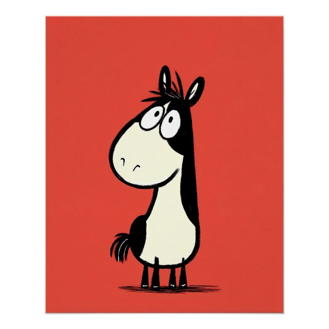 schwarz-weißes Pferd - Cartoon Comic Dooddle Stil Poster (Vorderseite)
