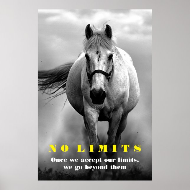 Schwarz-weißes Pferd Motivierend No Limits Artwork Poster (Vorne)