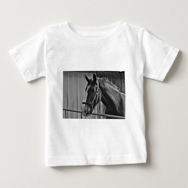 Schwarz-weißes Pferd - Tierfotografie Baby T-shirt (Vorderseite)