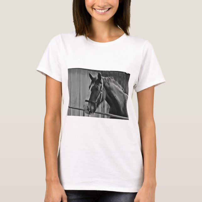 Schwarz-weißes Pferd - Tierfotografie T-Shirt (Vorderseite)