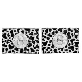 Schwarz-weißes Pflaster des Cow-Monogram-Pillowcas Kissenbezug