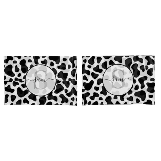 Schwarz-weißes Pflaster des Cow-Monogram-Pillowcas Kissenbezug (Vorderseite-Set)