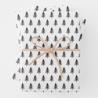 Schwarz-weißes Pine Tree Weihnachtswrapping Papier