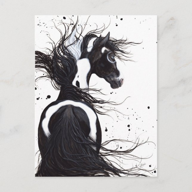 Schwarz-weißes Pinto Paint Horse by Bihrle Post Ca Postkarte (Vorderseite)