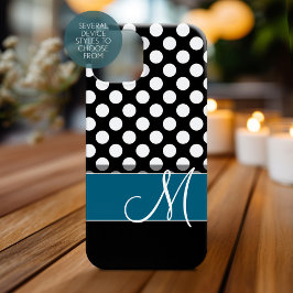 Schwarz-weißes Polka Dot Muster Blaues Monogramm Case-Mate iPhone 14 Pro Hülle