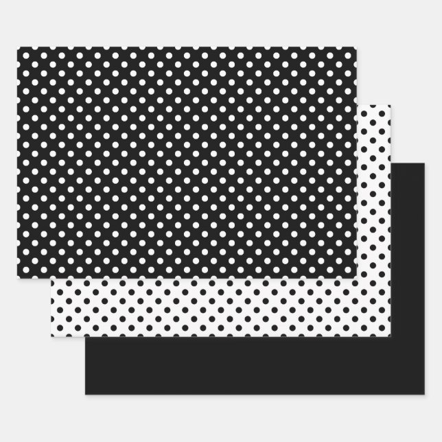 Schwarz-weißes Polka Dot Muster Geschenkpapier Set (Set)