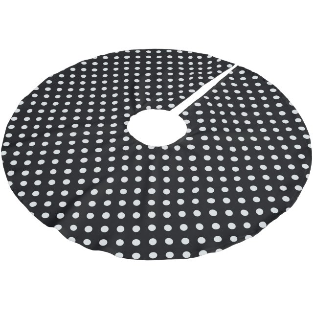 Schwarz-weißes Polka Dots Muster Polyester Weihnachtsbaumdecke (Schrägansicht)