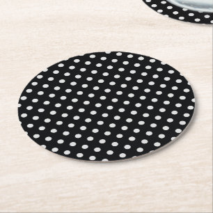 Schwarz-weißes Polka Dots Muster Runder Pappuntersetzer