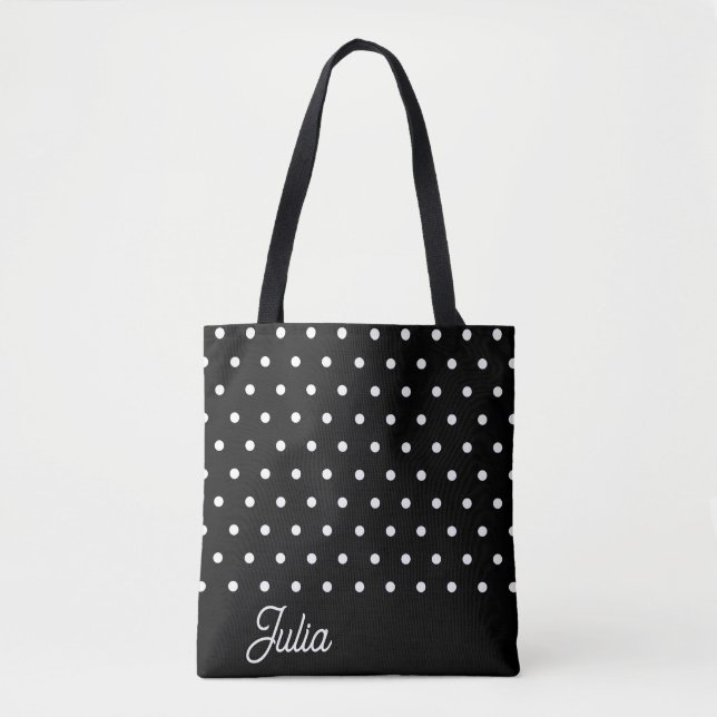 Schwarz-weißes Polka-Muster Elegant Personalisiert Tasche (Vorderseite)