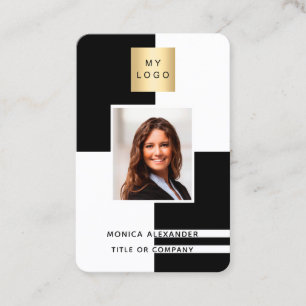 Schwarz-weißes Profil Foto Firmenlogo QR-Code Visitenkarte