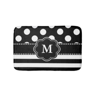 Schwarz-weißes Punkt-Streifen-Monogramm Badematte