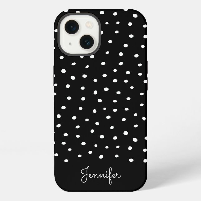 Schwarz-weißes Punkte-Muster mit Monogramm iPhone Hülle (Rückseite)