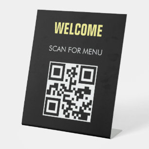 Schwarz-weißes QR Code-Menü mit berührungslosem Sc Sockelschild