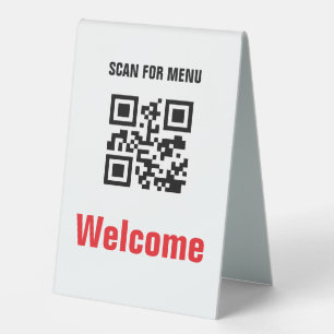 Schwarz-weißes QR Code-Menü mit berührungslosem Sc Tischaufsteller
