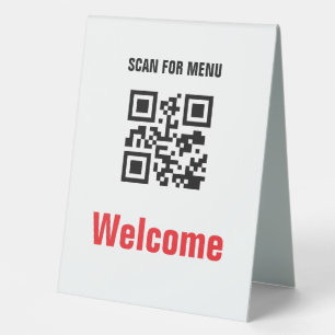 Schwarz-weißes QR Code-Menü mit berührungslosem Sc Tischaufsteller