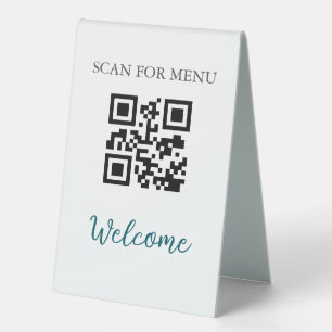 Schwarz-weißes QR Code-Menü mit berührungslosem Sc Tischaufsteller