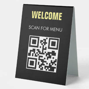 Schwarz-weißes QR Code-Menü mit berührungslosem Sc Tischaufsteller