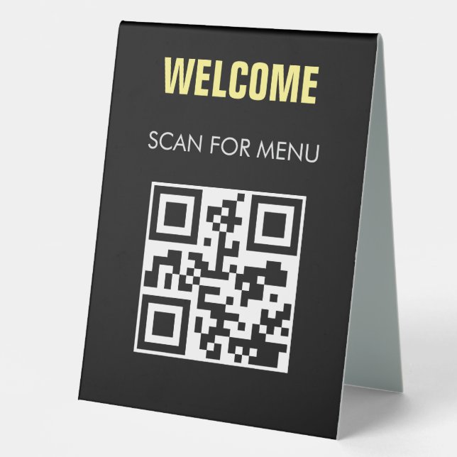 Schwarz-weißes QR Code-Menü mit berührungslosem Sc Tischaufsteller (Vorderseite)