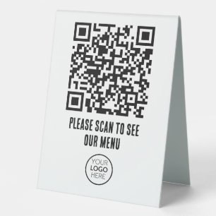 Schwarz-weißes QR-Menü-Logo - berührungslos modern Tischaufsteller