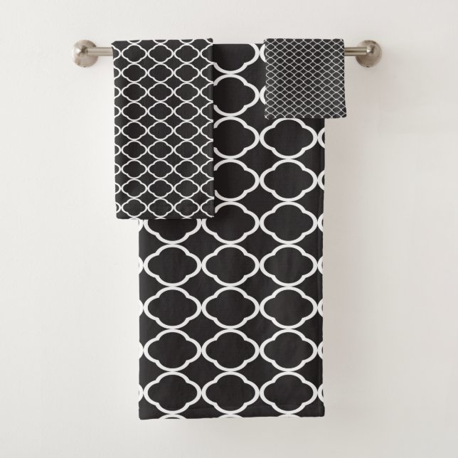 Schwarz-weißes Quatrefolienmuster Badhandtuch Set (Insitu)