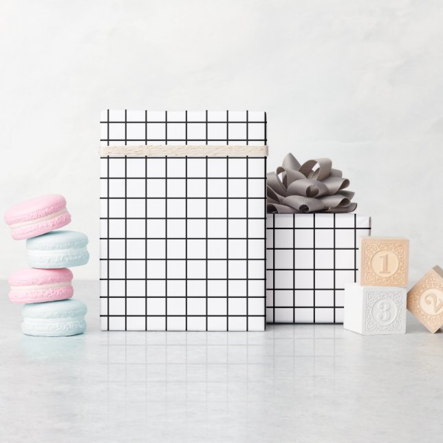Schwarz-weißes Rastermuster Geschenkpapier (Babyparty)