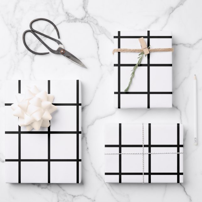 Schwarz-weißes Rastermuster Geschenkpapier Set (Vorderseite)