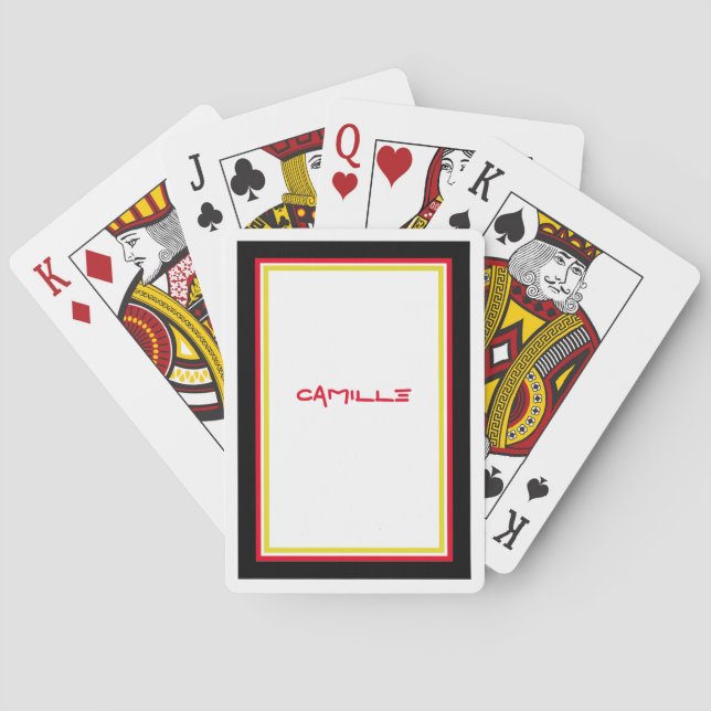 Schwarz-weißes Red and Gold Personalisiert Card De Spielkarten (Rückseite)