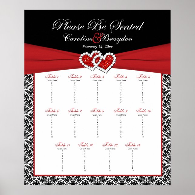 Schwarz-weißes Red Damask Hörerplakat Poster (Vorne)