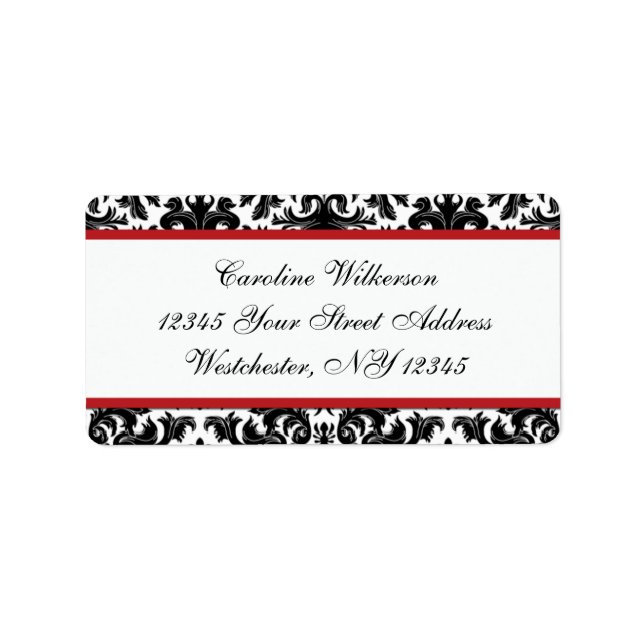 Schwarz-weißes Red Damask Rücksendeadresse Adressaufkleber (Vorne)