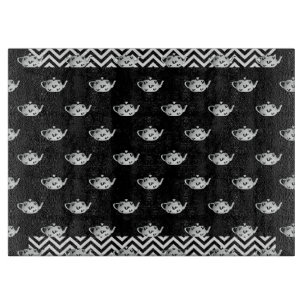 Schwarz-weißes Repeat Teapot Glass Cutting Board Schneidebrett