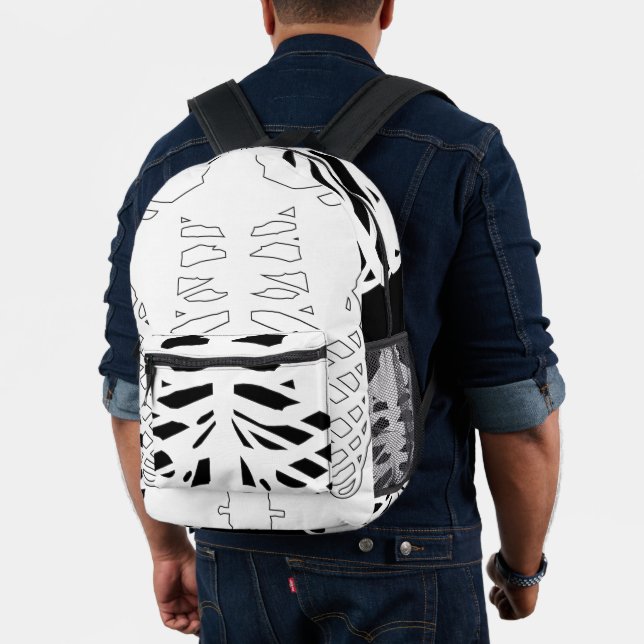 Schwarz-weißes Rippenskelett Bedruckter Rucksack (Insitu (Modell))