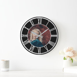 Schwarz, weißes römisches Zahlenband, Foto rund Große Wanduhr