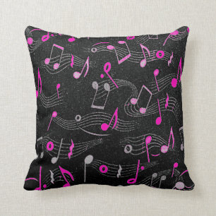 Schwarz-weißes rosa MusiknoteThrowkissen Kissen