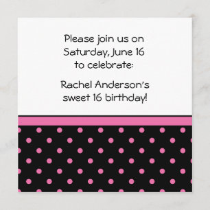Schwarz-weißes rosa Polka-Punkt-Party laden ein Einladung