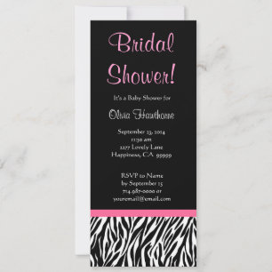 Schwarz-weißes Rosa Zebra Print Brautparty Einladung