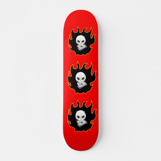 Schwarz-weißes Rot-Gelb-Schädel-Geld Tod Feuer Skateboard (Vorne)