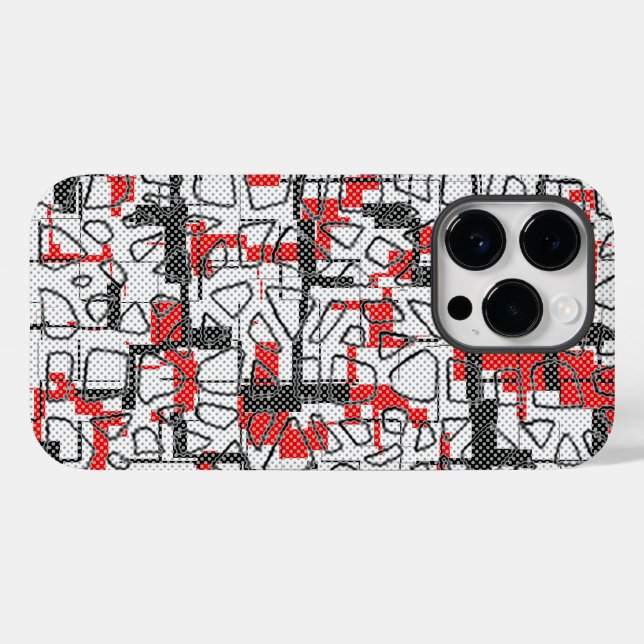 Schwarz-weißes rotes Muster Case-Mate iPhone 14 Pro Hülle (Rückseite (Horizontal))