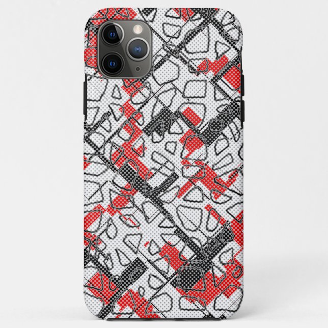 Schwarz-weißes rotes Muster Case-Mate iPhone Hülle (Rückseite)