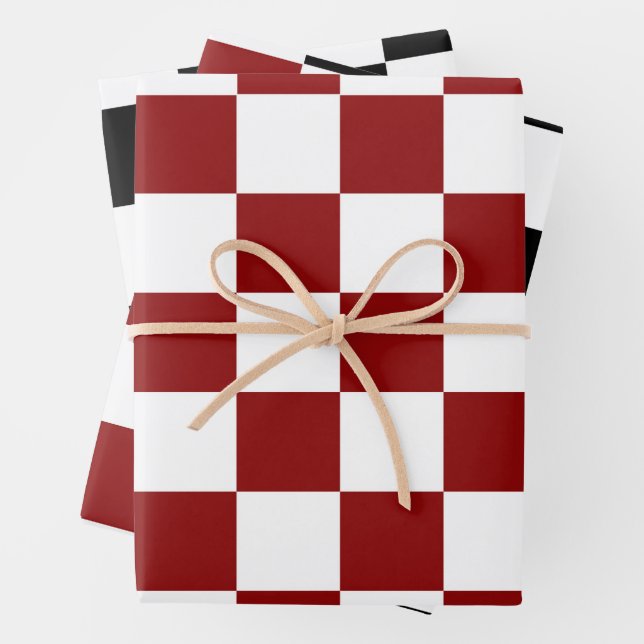 Schwarz-weißes rotes Schachbrett Geschenkpapier Set (Beispiel)