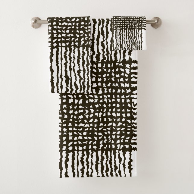 Schwarz-weißes Rough Grid    PatternBadetuch-Set Badhandtuch Set (Insitu)