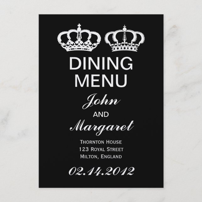 Schwarz-weißes Royal Coupon Dining Menu Menükarte (Vorderseite)