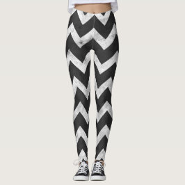 Schwarz-weißes rustikales Chevron-Muster Leggings