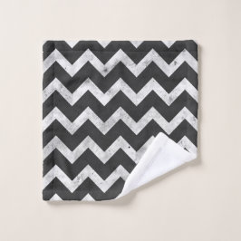 Schwarz-weißes rustikales Chevron-Muster Waschlappen
